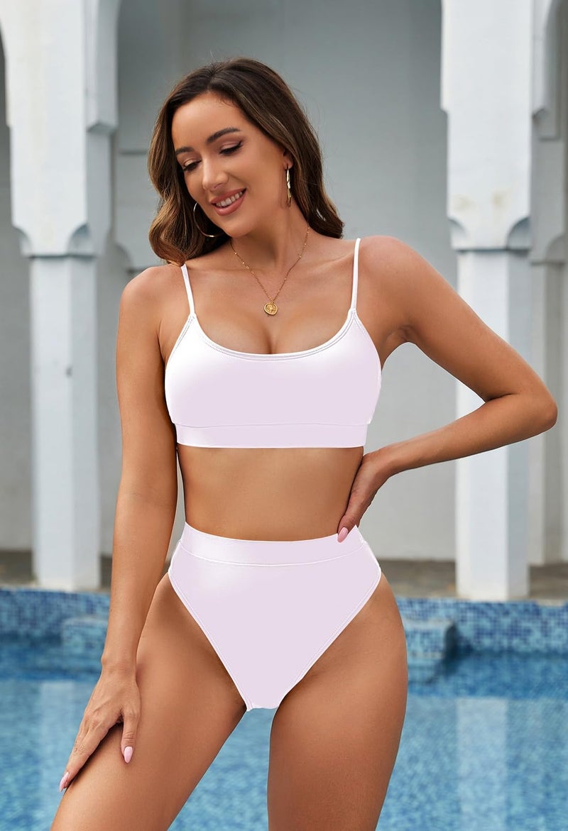 Pink Queen Women's Push Up High Waisted Cheeky Two Piece Bikini Set White M - Image 2